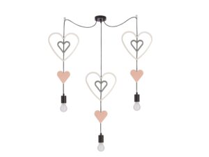 Miniaturka 2 - Lampa dziecięca z trzema zwisami ozdobionymi białymi, szarymi i różowymi sercami