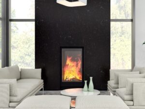 Miniaturka 6 - Lampa Elemina biała w nowoczesnym salonie z kominkiem