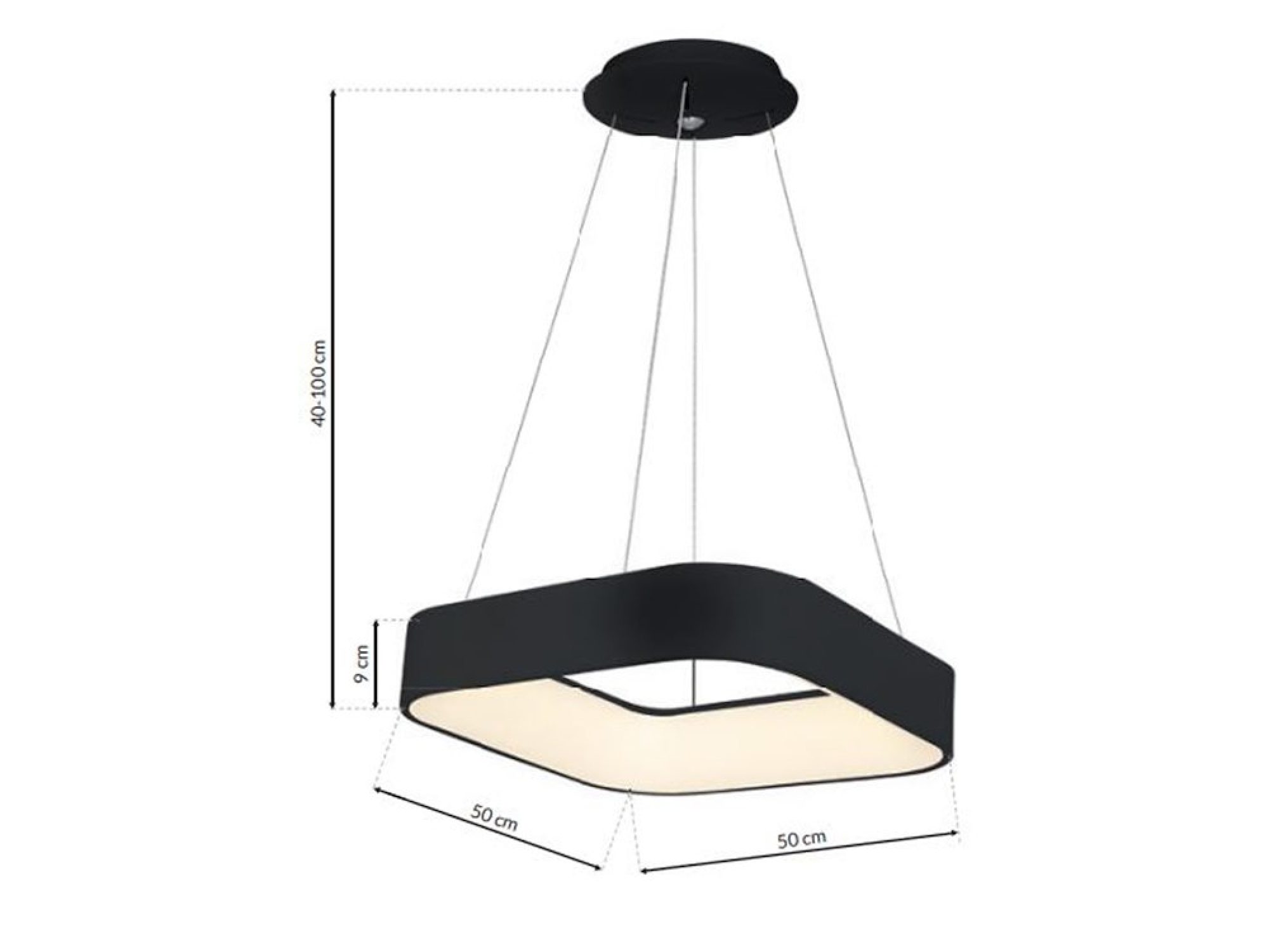 Lampa Elemina czarna – schemat wymiarów 50 cm i wysokości zawieszenia