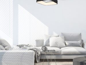 Miniaturka 5 - Lampa Elemina czarna zawieszona nad sofą w jasnym salonie