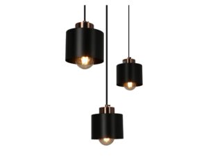 Miniaturka 1 - Lampa Elerio zbliżenie czarnych kloszy i miedzianych oprawek