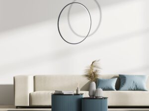 Miniaturka 2 - Czarna lampa Emadena LED 46 W z dużym pionowym pierścieniem w aranżacji