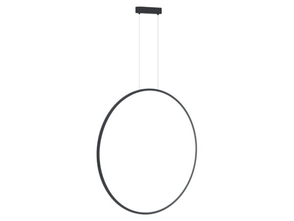 Czarna lampa wisząca Emadena LED 46 W z pionowym pierścieniem 80 cm na białym tle