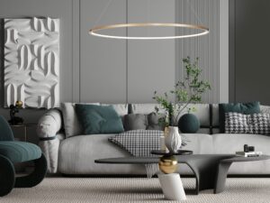 Miniaturka 3 - Złota lampa Emadena LED 65 W z dużym poziomym pierścieniem w aranżacji
