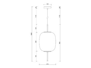 Miniaturka 5 - Wymiary lampy wiszącej EPLI B z kloszem 27 cm i wysokością 180 cm