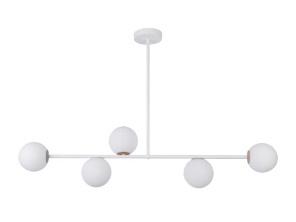 Lampa wisząca Gama 5 biała z pięcioma kulami na białym tle