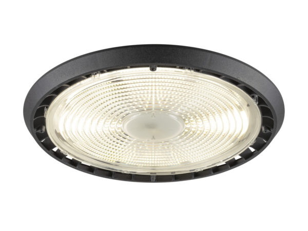 Lampa wisząca LED Highbay V 330 czarna – okrągły panel świetlny na białym tle