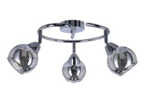 Miniaturka 1 - Lampa sufitowa Ilirona – chromowana spirala i trzy klosze od dołu