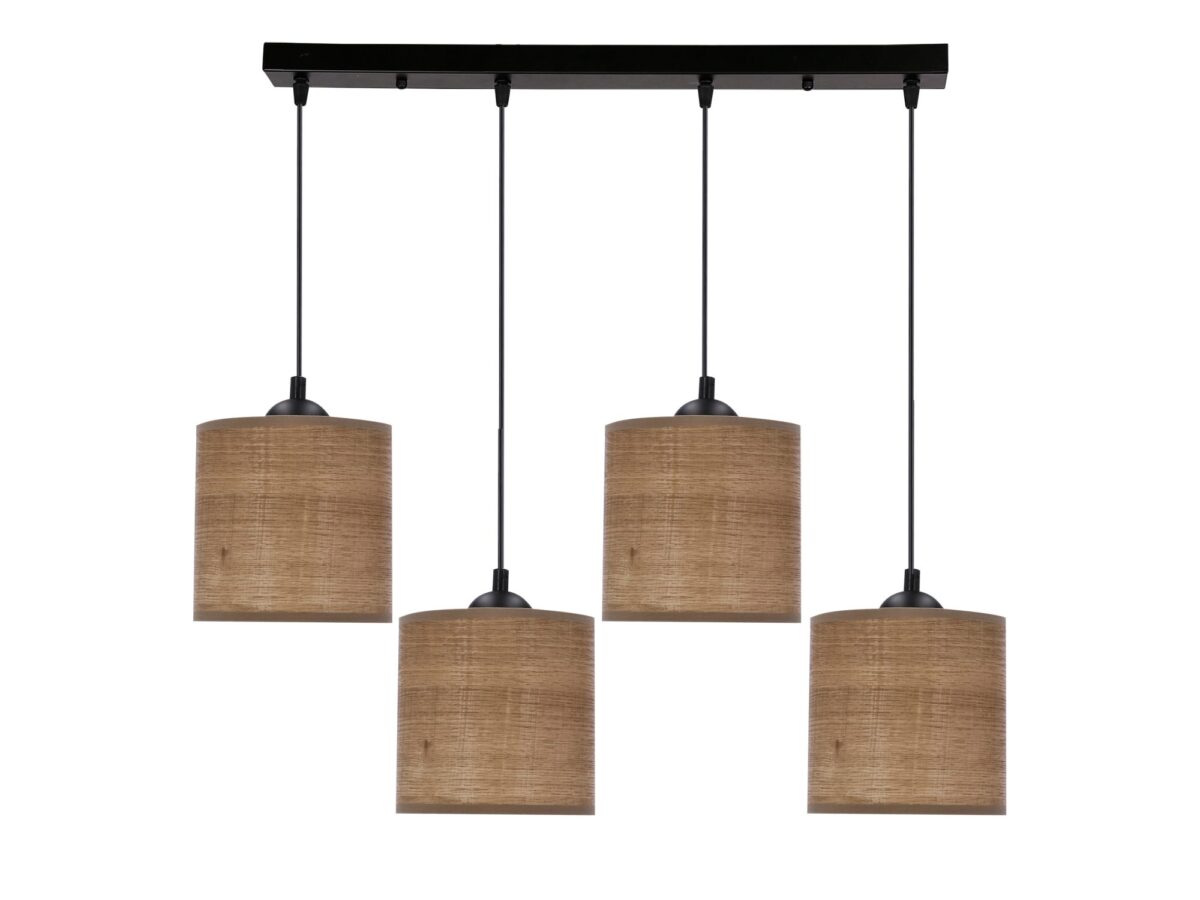 Lampa wisząca Ilvetia czarna 4 orzechowe abażury 70 cm