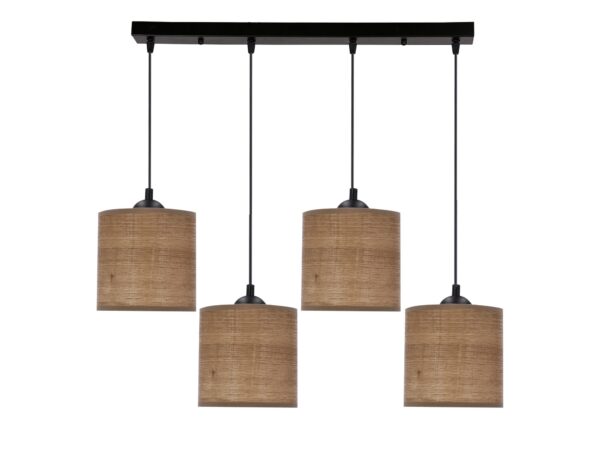 Lampa wisząca Ilvetia czarna cztery orzechowe abażury na listwie