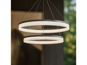 Miniaturka 6 - Srebrna lampa Isedia 54 W z dwoma pierścieniami w nowoczesnym salonie