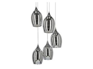Miniaturka 2 - Zbliżenie pięciu lustrzanych szklanych kloszy lampy Larimano w chromie