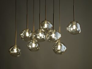 Miniaturka 3 - Lampa Lava piaskowy beż z rozświetlonymi szklanymi kloszami