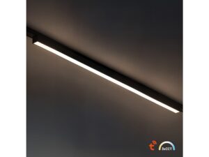 Miniaturka 2 - Czarna lampa liniowa LED zamontowana na szynie magnetycznej przy suficie