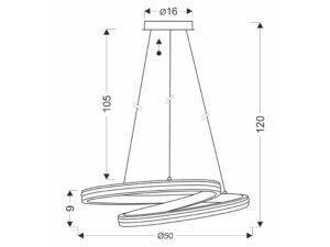 Miniaturka 2 - Lampa wisząca Malotano dwa pierścienie LED 32 W 50 cm złota – zdjęcie 3
