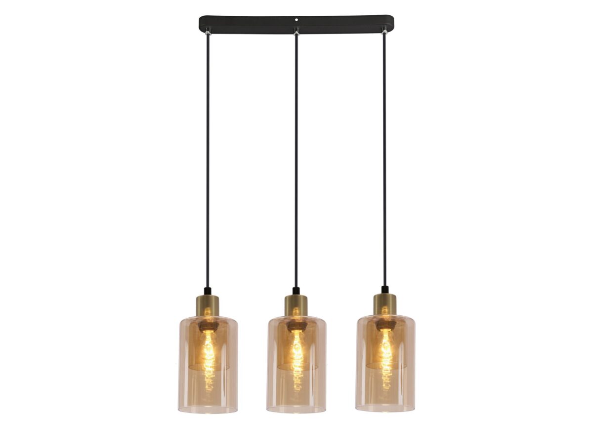 Lampa wisząca Nalidano czarno-złota 3 bursztynowe klosze E14