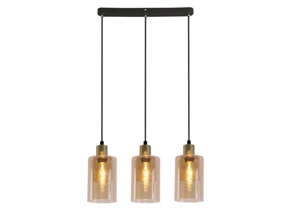 Lampa wisząca Nalidano czarno złota trzy bursztynowe klosze