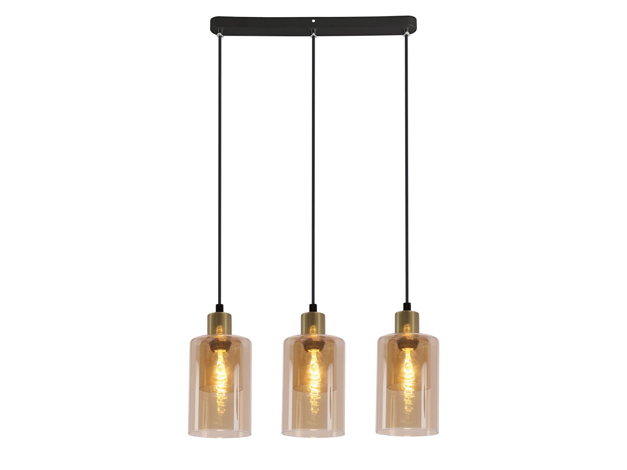 Lampa wisząca Nalidano czarno złota trzy bursztynowe klosze