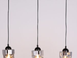 Miniaturka 7 - Lampa wisząca Norodira dymione klosze z zapalonym światłem