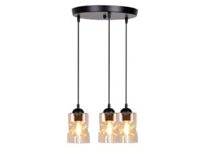 Miniaturka 3 - Lampa Norodira trzy bursztynowe klosze z zapalonym światłem