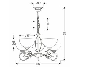 Miniaturka 1 - Lampa Novereta z pięcioma kloszami rysunek wymiarów 57 cm