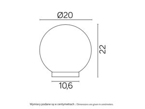 Miniaturka 4 - Rysunek wymiarowy ALEKULE G 200 Z – kula 20 cm i wysokość 22 cm