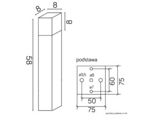 Miniaturka 3 - Lampa ogrodowa CUBE CB-580 rysunek wymiarów wysokość 58 cm