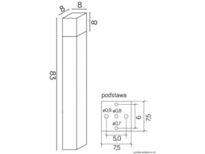 Miniaturka 3 - Lampa ogrodowa CUBE CB-830 – rysunek wymiarów oprawy o wysokości 83 cm