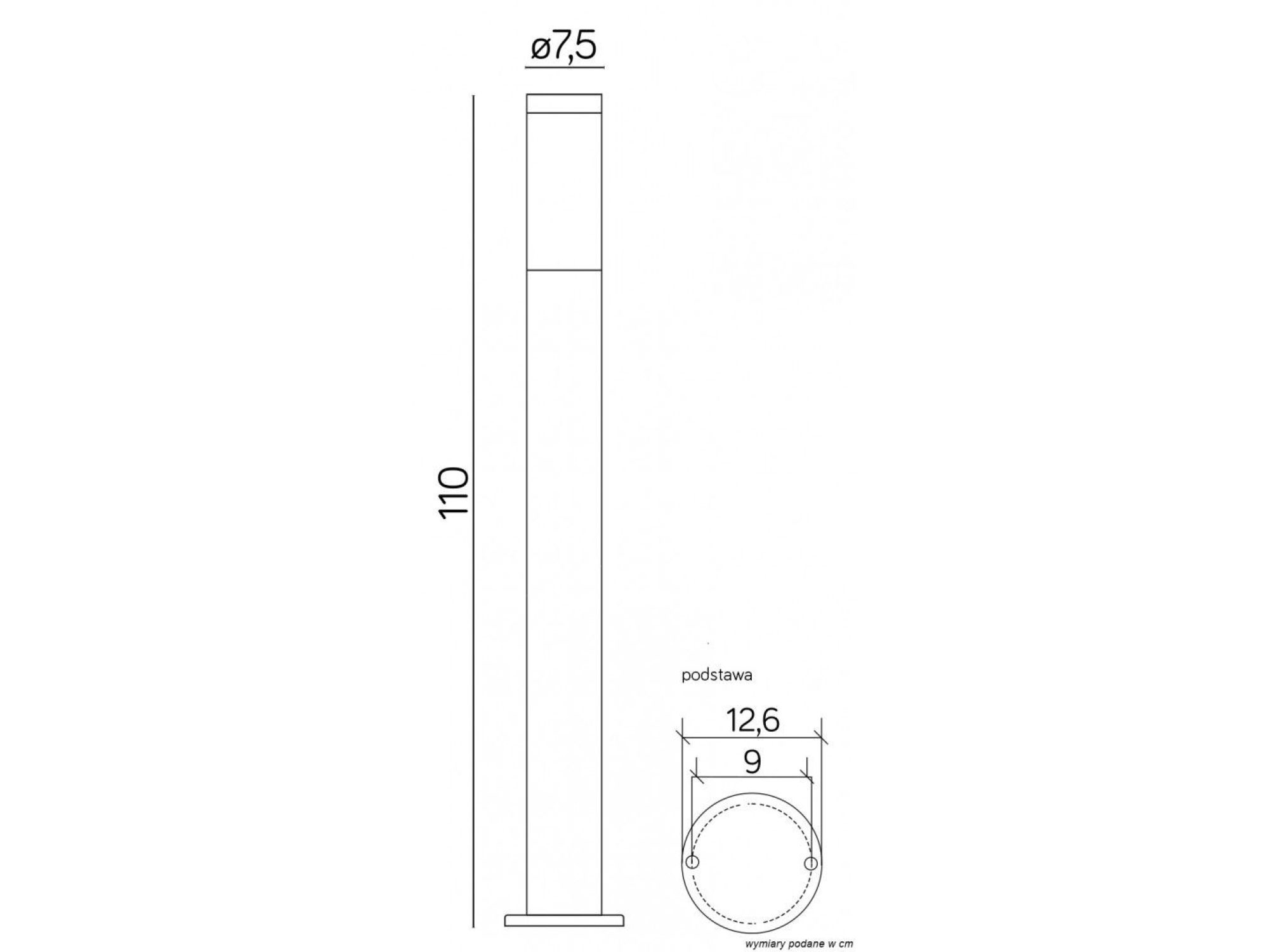 Oprawa INOX BLACK ST022-1100 BL – rysunek wymiarowy