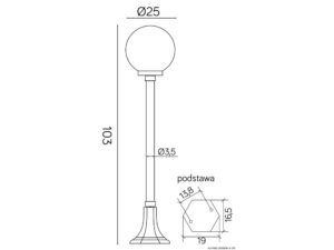 Miniaturka 2 - Lampa ogrodowa KULE CLASSIC K 5002/2/KP 250 rysunek wymiarowy