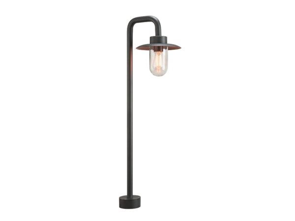 Antracytowa lampa ogrodowa Molat Pole z wygiętym ramieniem i szklanym kloszem
