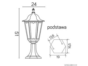 Miniaturka 3 - Rysunek wymiarowy lampy ogrodowej stojącej RETRO CLASSIC K 4011/1
