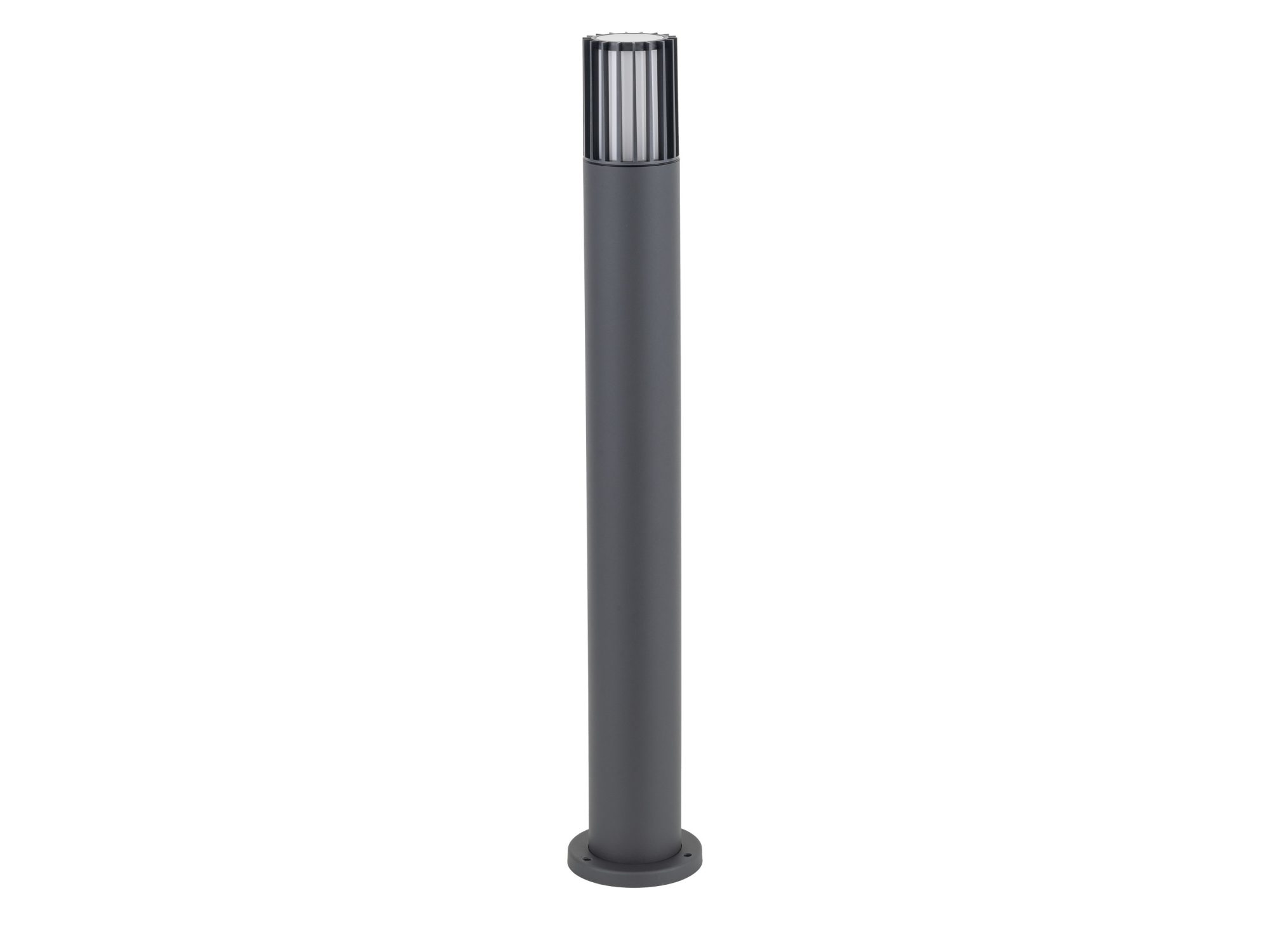 Szara lampa ogrodowa Ribo IP54 E27 z pionowymi ryflowaniami, pełny produkt na białym tle