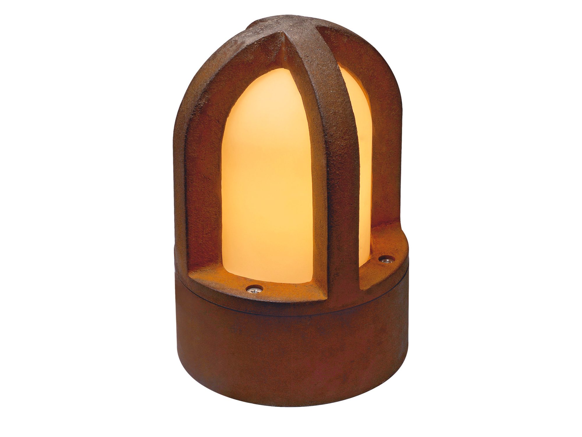 Lampa ogrodowa Rusty Cone wysokość 24 cm, rdzawa, pełny widok na białym tle