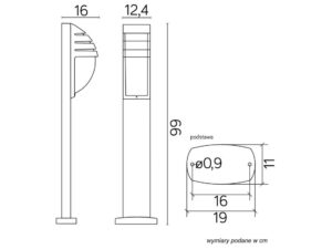 Miniaturka 3 - Lampa ogrodowa stojąca CITY 11836 R BL – rysunek wymiarowy oprawy