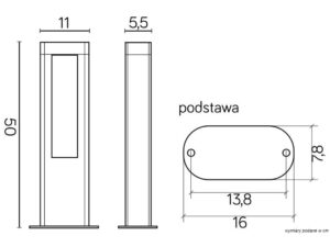 Miniaturka 4 - Lampa ogrodowa stojąca EVO GL15402 LED 50 cm – rysunek wymiarowy