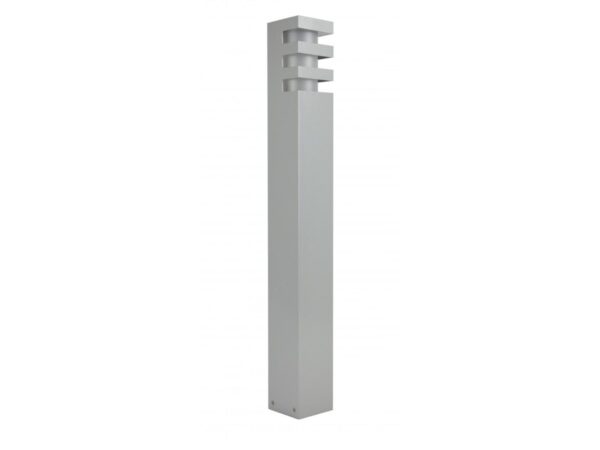 Lampa ogrodowa stojąca RADO – srebrna oprawa na białym tle