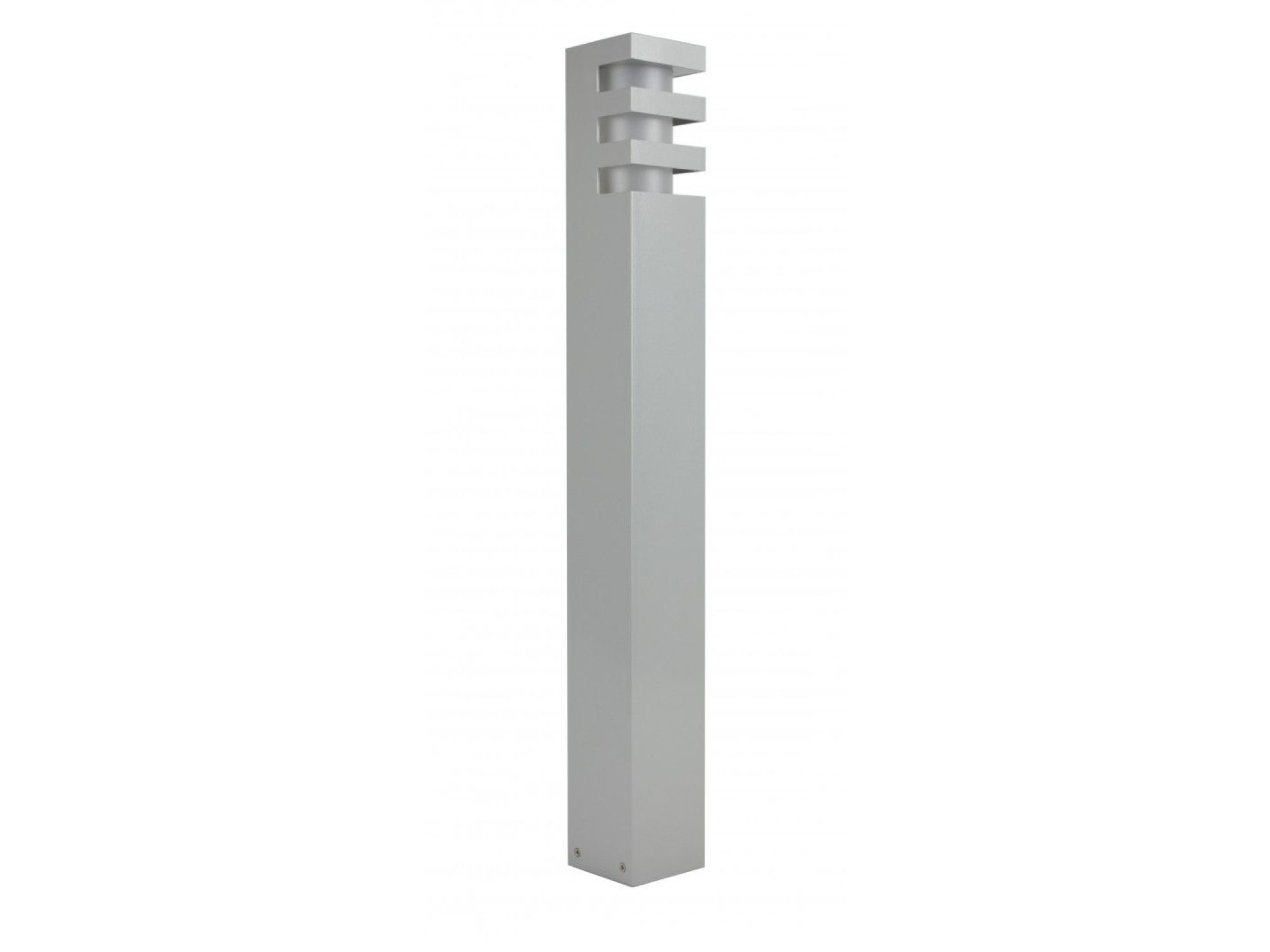 Lampa ogrodowa stojąca RADO – srebrna oprawa na białym tle
