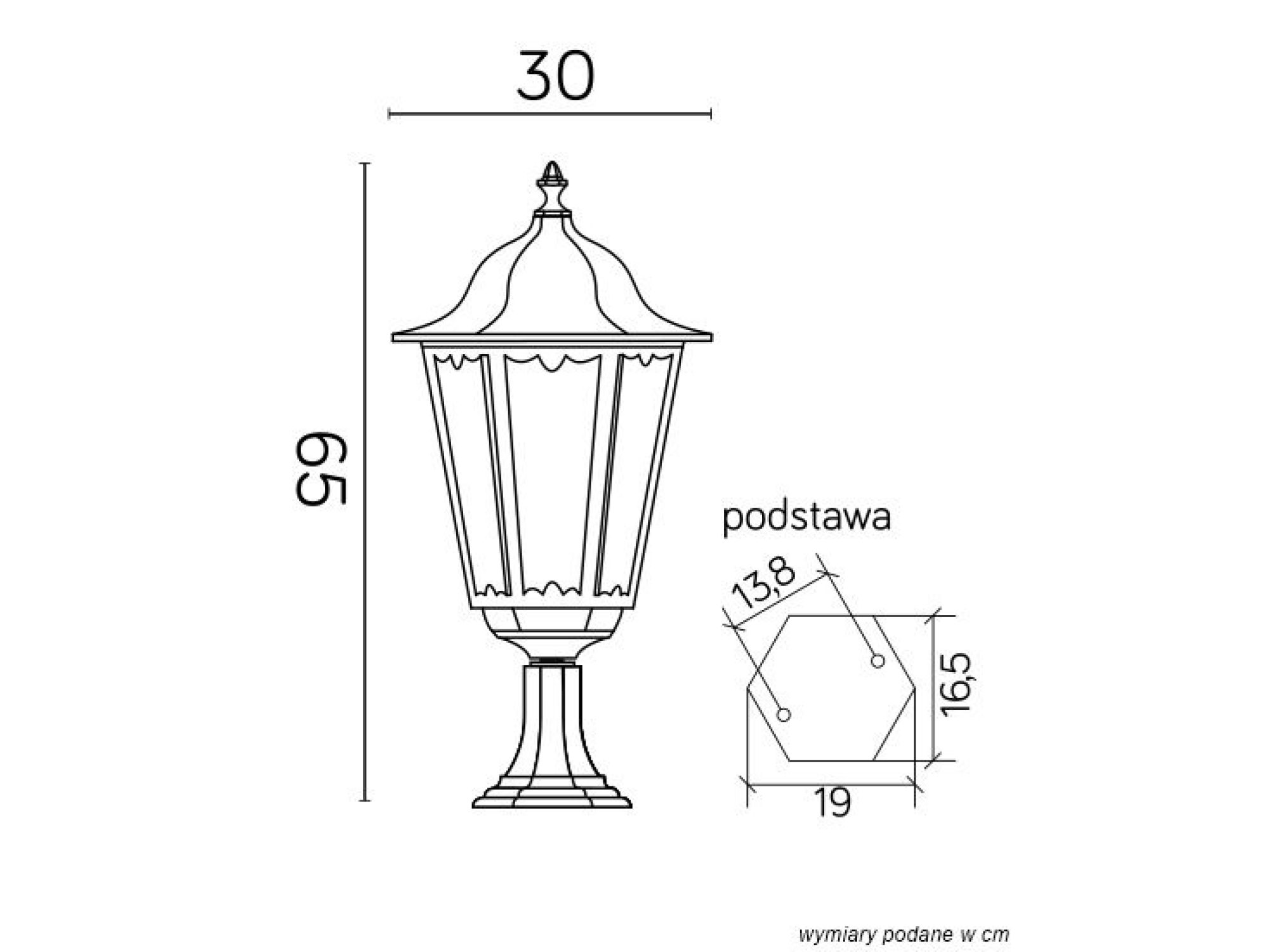 Lampa ogrodowa stojąca RETRO MAXI K 4011/1/BD – rysunek wymiarowy
