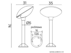 Miniaturka 5 - Rysunek wymiarowy lampy ogrodowej stojącej TAO 3