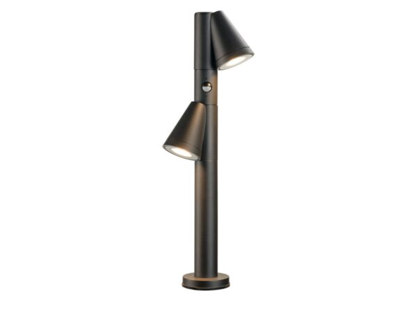 Czarna lampa ogrodowa T-Tube 70 Pole z dwiema oprawami GU10 i czujnikiem ruchu