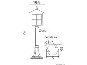 Miniaturka 2 - Lampa WENECJA K 5002/3/KW, rysunek wymiarowy wysokości 76 cm