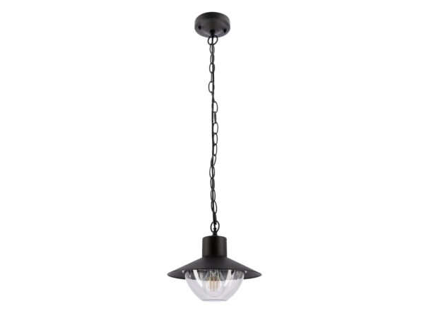 Lampa ogrodowa wisząca Evilira czarna z łańcuchem i przezroczystą osłoną