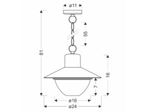 Miniaturka 2 - Rysunek wymiarowy ogrodowej lampy wiszącej Evilira o wysokości 81 cm