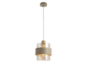Miniaturka 5 - Beżowa lampa wisząca Olemira 1 E27 z kloszem na białym tle
