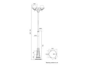 Miniaturka 2 - Lampa parkowa KULE Z KOSZYKIEM OGMWN 2 KPO wymiary