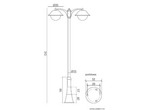 Miniaturka 3 - Lampa parkowa PRINCE MAX OGMW 2 O-BD – rysunek wymiarowy
