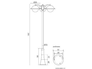 Miniaturka 3 - Lampa parkowa PRINCE MAX OGMW 3 O-BD – rysunek wymiarowy