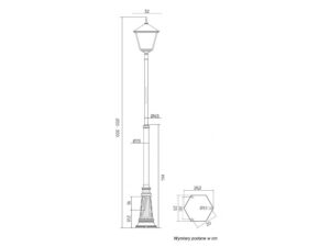 Miniaturka 3 - Rysunek wymiarowy lampy parkowej RETRO MAXI KWADRAT OGMWN 1 BD KW – widok A