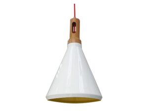 Miniaturka 2 - Lampa Pelamina biała z żółtym spodem klosza i dekorem drewna z bliska